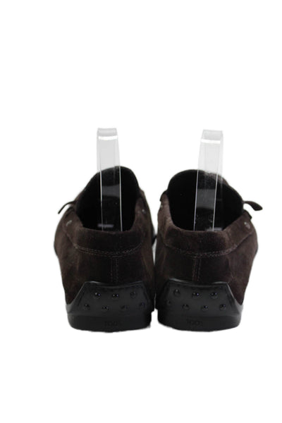 Tods Mens Suede Embellished Slip On Loafer Shoes Dark Brown Size 8