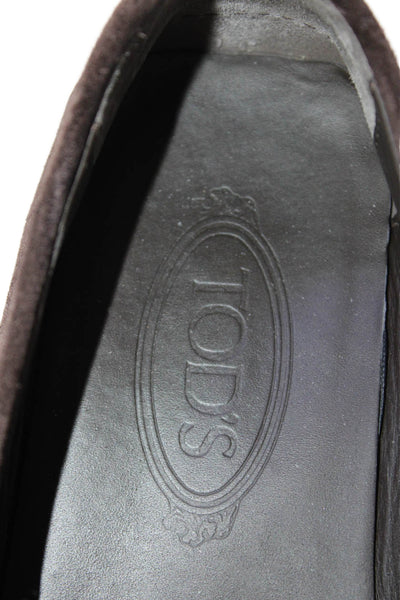 Tods Mens Suede Embellished Slip On Loafer Shoes Dark Brown Size 8