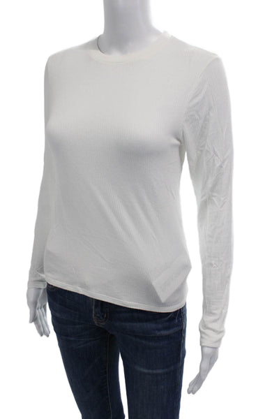Kirna Zabete, Women Basic White Long Sleeve T-Shirt Crew Neck Size S