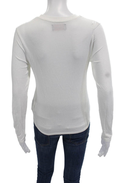 Kirna Zabete, Women Basic White Long Sleeve T-Shirt Crew Neck Size S