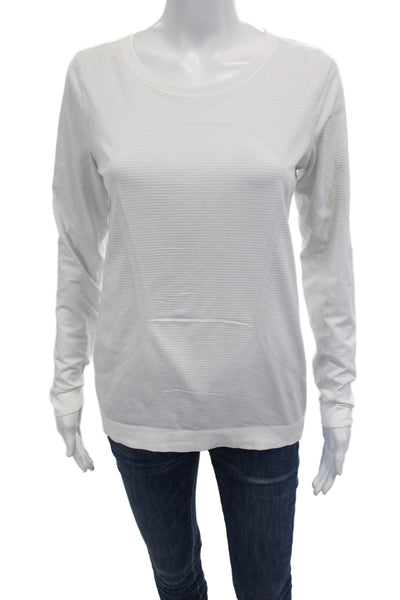 Lululemon Womens Striped Long Sleeves Tee Shirt White Grey Size 6