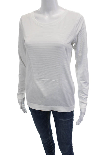 Lululemon Womens Striped Long Sleeves Tee Shirt White Grey Size 6