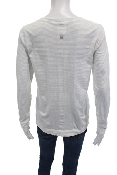 Lululemon Womens Striped Long Sleeves Tee Shirt White Grey Size 6