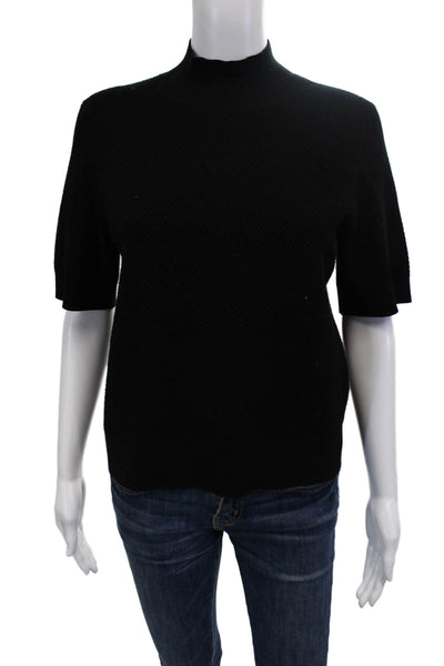 Theory Women Black Mock Neck Pullover Sweater Short Sleeve Size L