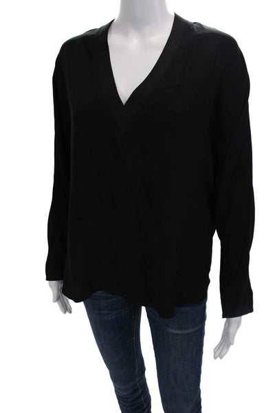Sandro Womens Black Silk V-Neck Long Sleeve Blouse Size 3