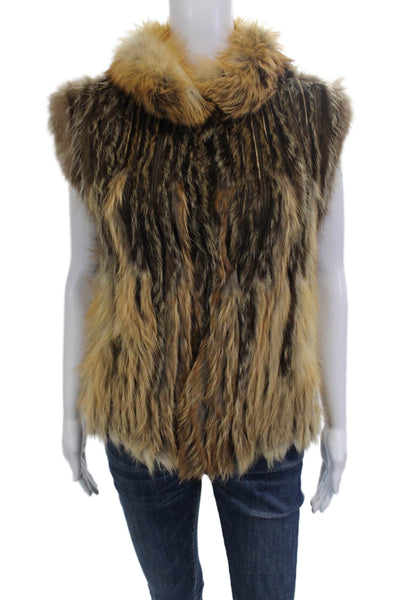 Hotel Particulier Women Beige Animal Print Collared Vest Size M