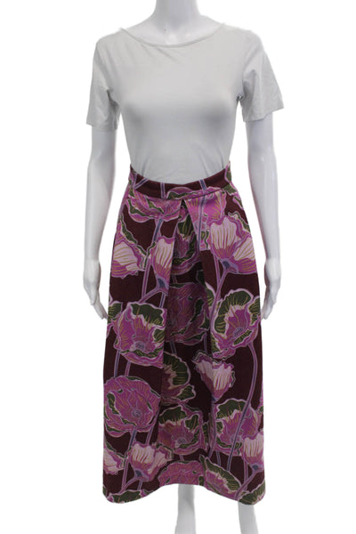 Laboratorio Womens A-Line Maxi Skirt Brown Floral Polyester Size M