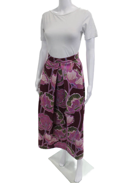 Laboratorio Womens A-Line Maxi Skirt Brown Floral Polyester Size M