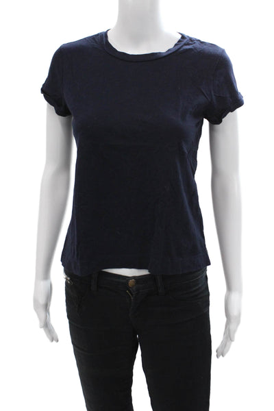 Loft Womens Basic Dark Blue Cotton Crewneck Short Sleeve T-Shirt Size S