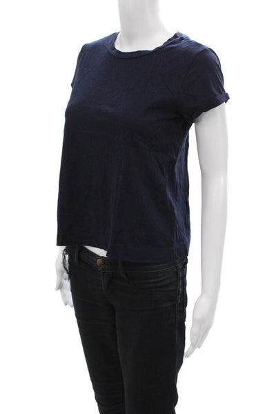 Loft Womens Basic Dark Blue Cotton Crewneck Short Sleeve T-Shirt Size S