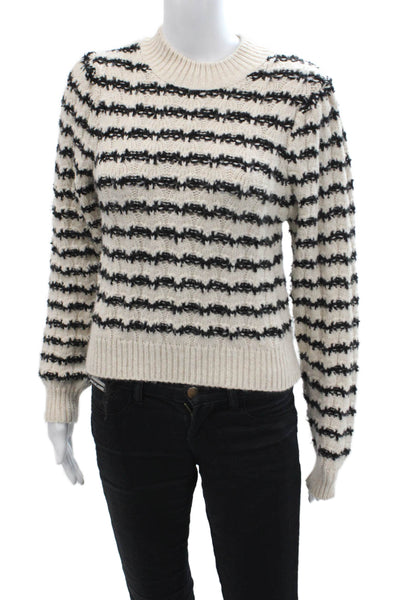 MNG Womens Long Sleeve Black Cream Striped Knit Sweater Size XS