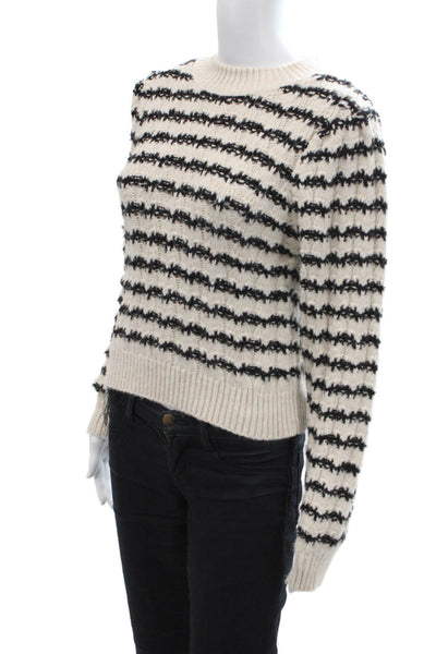 MNG Womens Long Sleeve Black Cream Striped Knit Sweater Size XS