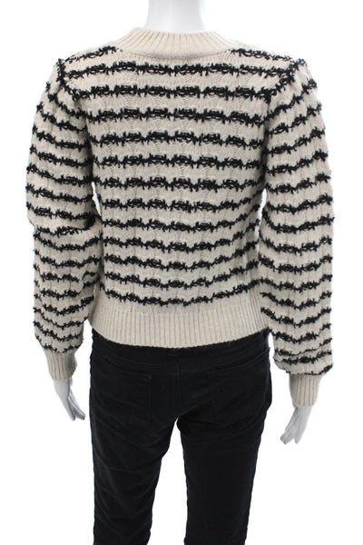 MNG Womens Long Sleeve Black Cream Striped Knit Sweater Size XS