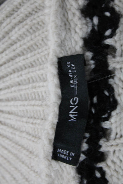 MNG Womens Long Sleeve Black Cream Striped Knit Sweater Size XS