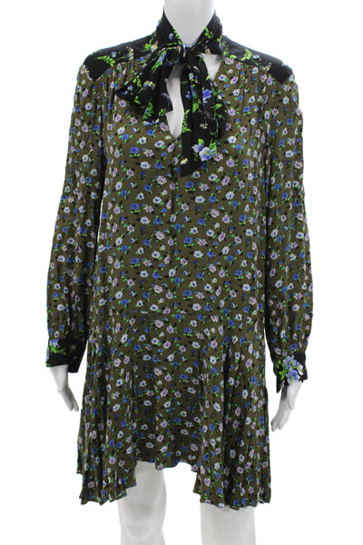 Sandro Paris Women Shift Dress Black Floral V-Neck Long Sleeve Tie Size 36