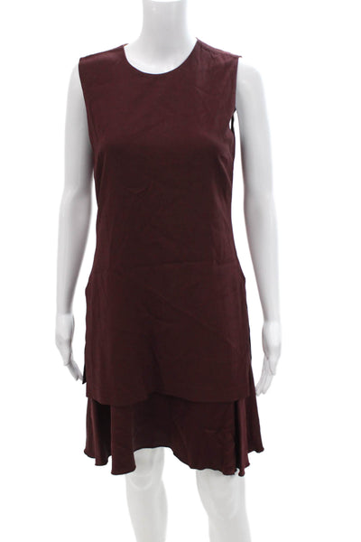 Theory Women Shift Dress Brown Sleeveless Zip Round Neck Above Knee Size 6