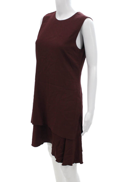 Theory Women Shift Dress Brown Sleeveless Zip Round Neck Above Knee Size 6