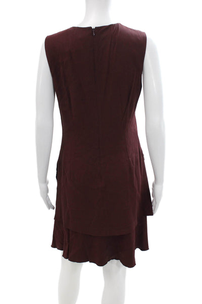 Theory Women Shift Dress Brown Sleeveless Zip Round Neck Above Knee Size 6