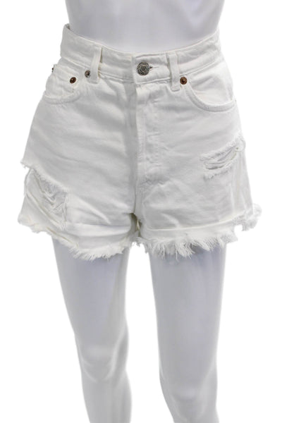 Zara Unisex White Cotton Solid Beach Button Shorts Size 6