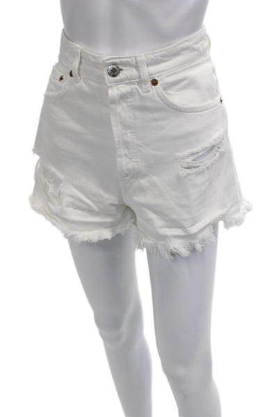 Zara Unisex White Cotton Solid Beach Button Shorts Size 6