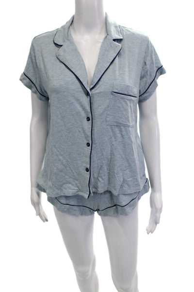 In Bloom by Jonquil Womens Cotton Collared Top Shorts Sleepwear Set Blue Size S