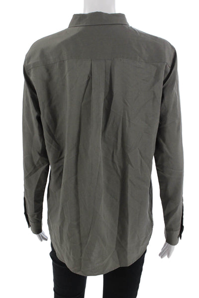 Uniqlo Women Dark Gray Collared Long Sleeve Button-Up Basic Shirt Size M