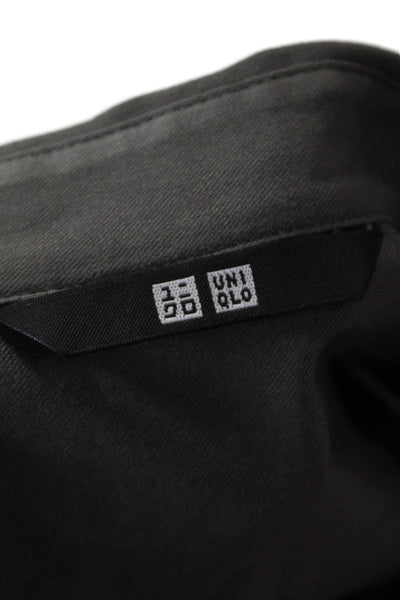 Uniqlo Women Dark Gray Collared Long Sleeve Button-Up Basic Shirt Size M