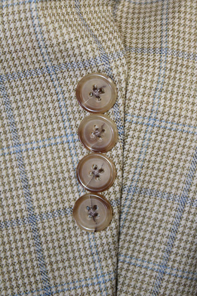 Brooks Brothers Men Beige Check Pure Wool Sport Coat Collared Button Size 44