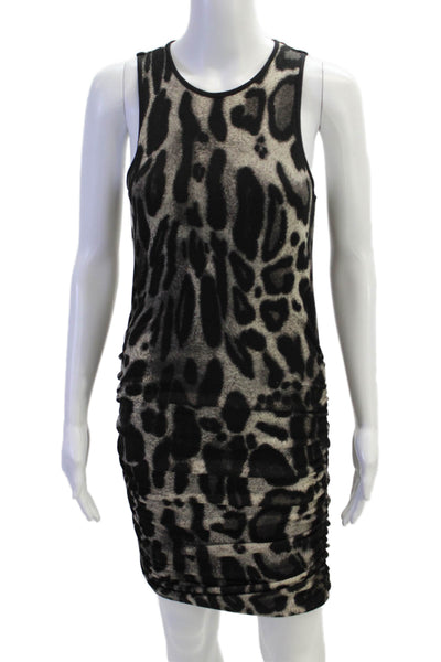Karina Grimaldi Women Bodycon Tank Dress Beige Sleeveless Round Neck Zip Size S