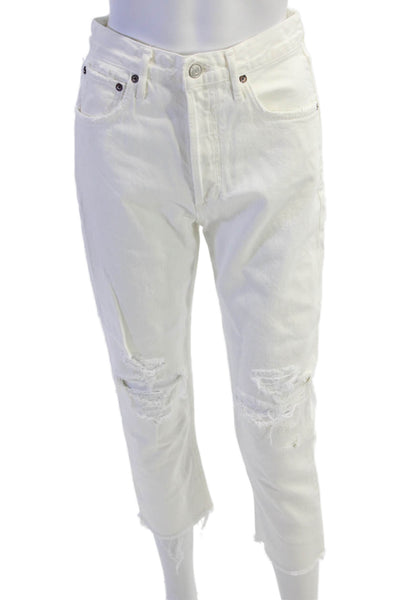 Agolde Women Cropped Straight White Jeans Organic Cotton Button Size 25