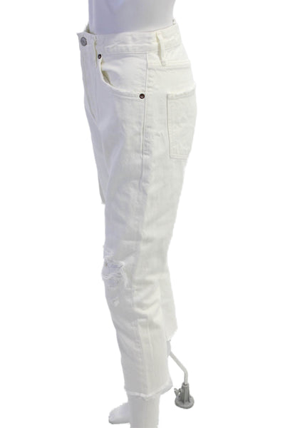 Agolde Women Cropped Straight White Jeans Organic Cotton Button Size 25