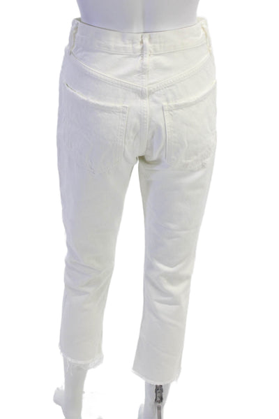 Agolde Women Cropped Straight White Jeans Organic Cotton Button Size 25