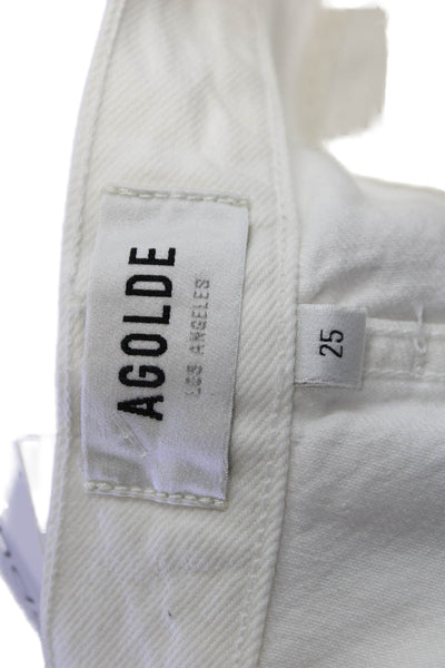 Agolde Women Cropped Straight White Jeans Organic Cotton Button Size 25