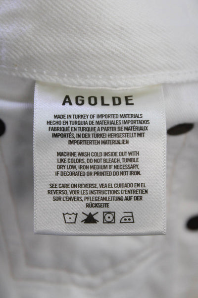 Agolde Women Cropped Straight White Jeans Organic Cotton Button Size 25