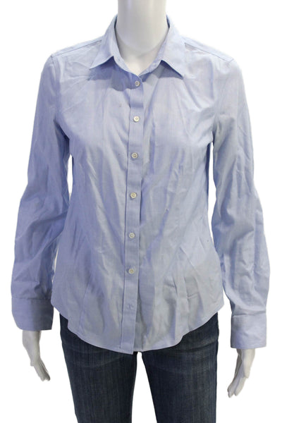 Talbots Women Light Blue Cotton Collared Long Sleeve Basic Button-Up Size 2