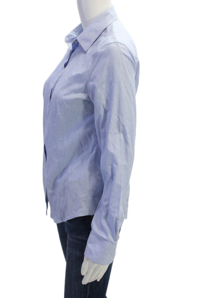 Talbots Women Light Blue Cotton Collared Long Sleeve Basic Button-Up Size 2