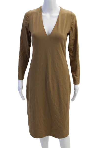 Babaton Women Sheath Dress Brown V-Neck Long Sleeve Size L