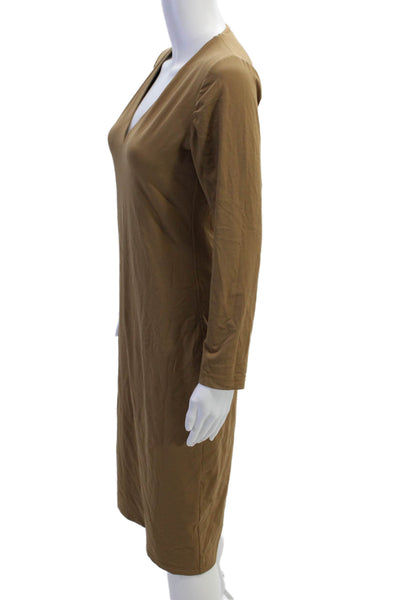 Babaton Women Sheath Dress Brown V-Neck Long Sleeve Size L