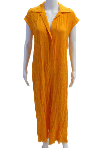Zara Women Collared Sleeveless Jumpsuit Orange Solid Viscose Size XS