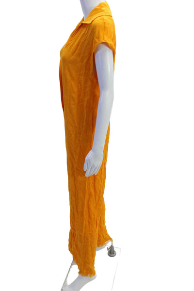 Zara Women Collared Sleeveless Jumpsuit Orange Solid Viscose Size XS