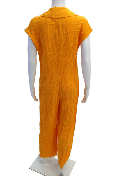 Zara Women Collared Sleeveless Jumpsuit Orange Solid Viscose Size XS