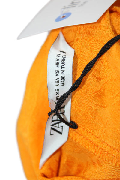 Zara Women Collared Sleeveless Jumpsuit Orange Solid Viscose Size XS