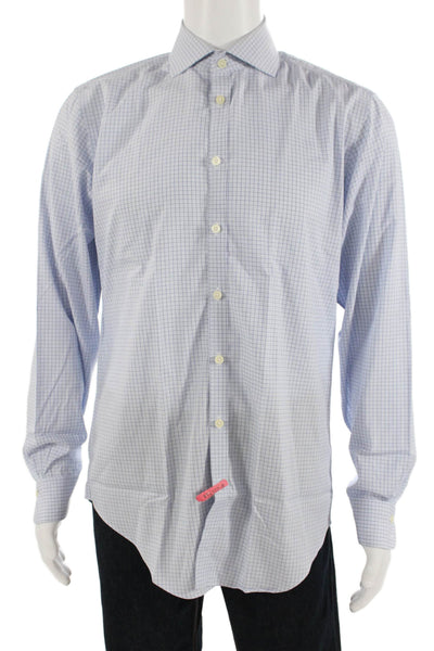 Charles Tyrwhitt Mens Grid Print Long Sleeve Button Up Shirt Blue Size 41/16