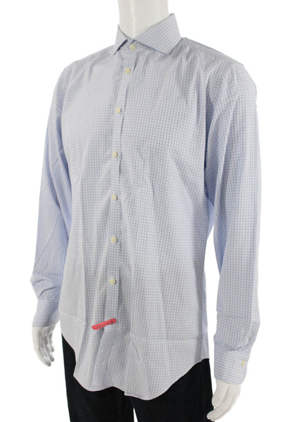 Charles Tyrwhitt Mens Grid Print Long Sleeve Button Up Shirt Blue Size 41/16