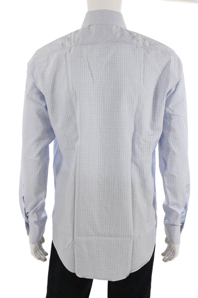 Charles Tyrwhitt Mens Grid Print Long Sleeve Button Up Shirt Blue Size 41/16