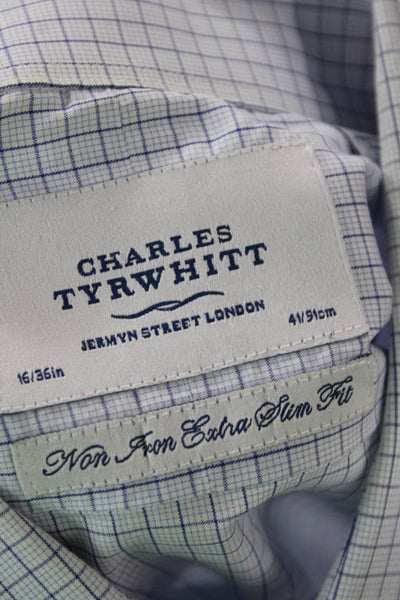 Charles Tyrwhitt Mens Grid Print Long Sleeve Button Up Shirt Blue Size 41/16