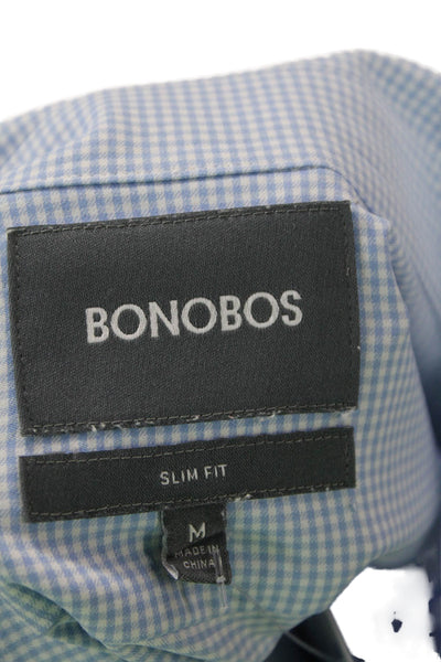 Bonobos Mens Button Front Collared Gingham Shirt Blue White Size Medium