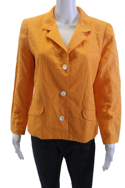 DKNY Women Orange Collared Button Blazer Long Sleeve Polyester Size 6