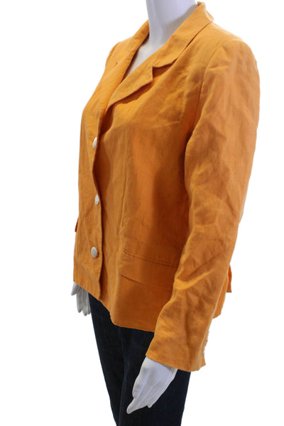 DKNY Women Orange Collared Button Blazer Long Sleeve Polyester Size 6
