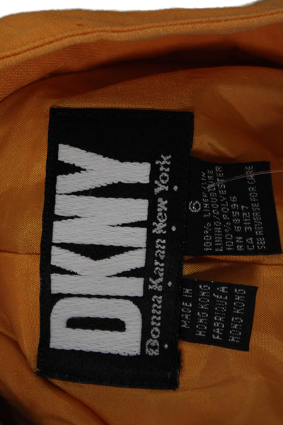 DKNY Women Orange Collared Button Blazer Long Sleeve Polyester Size 6